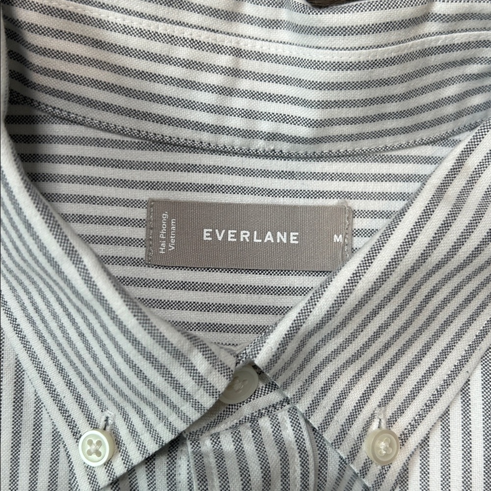 Everlane Uniform Gray White Striped Button Down Slim Fit Oxford Shirt Medium - Picture 6 of 9